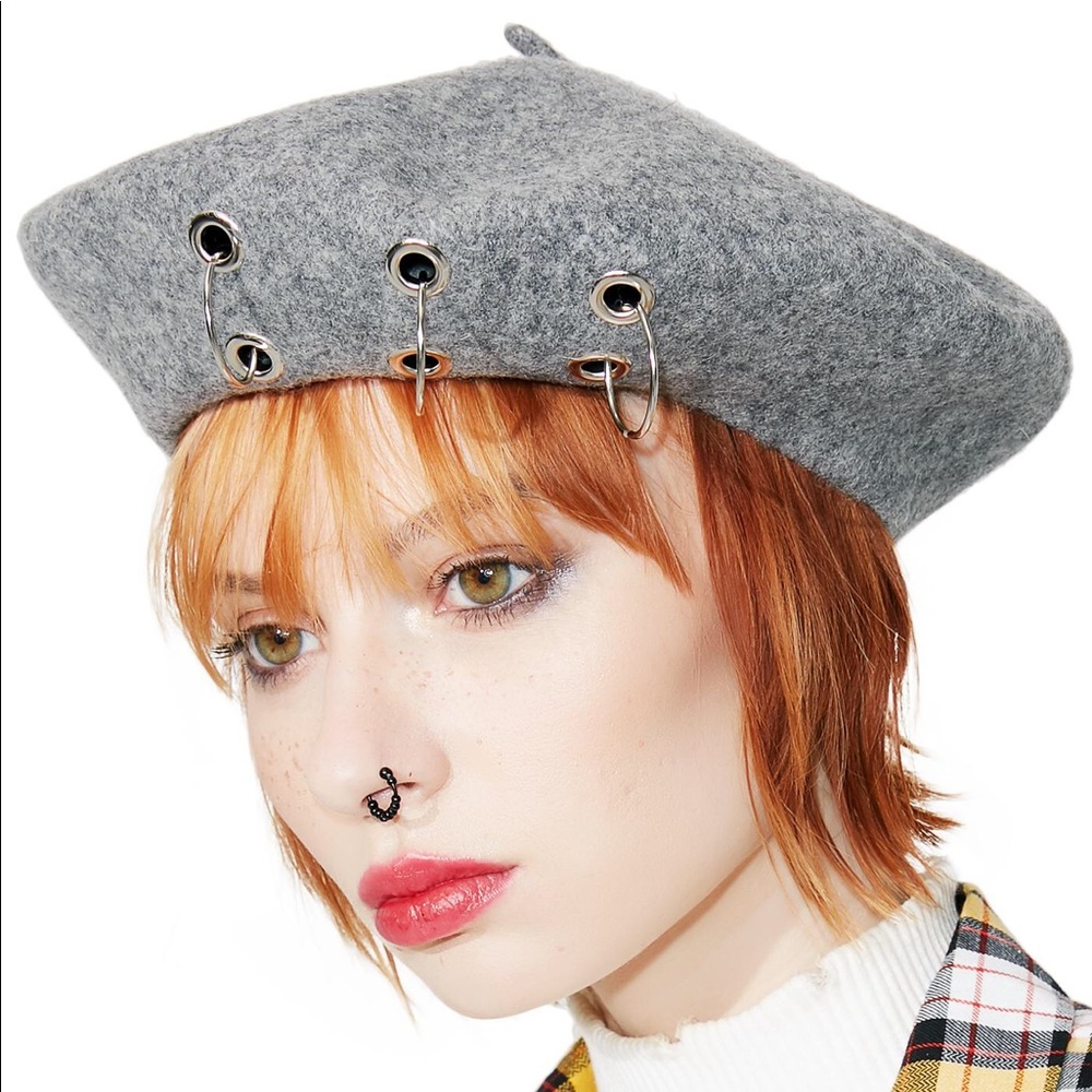 Dolls Kill Gray Pierced Beret
